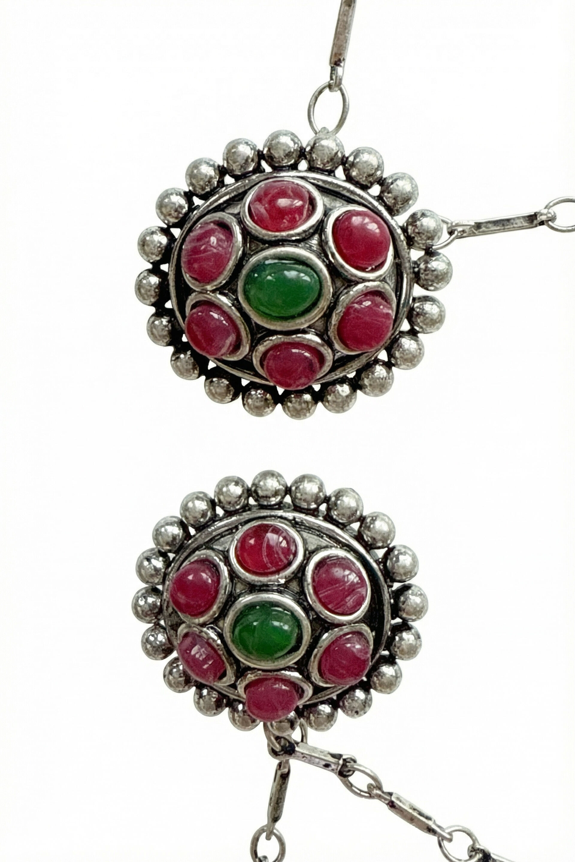 Red & Green Stone Ear Chain Earrings, , image 3